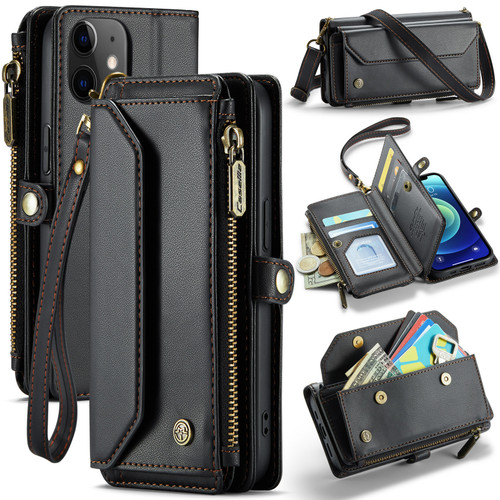 iPhone 12 CaseMe C36 Card Slots Zipper Wallet RFID Anti-theft Leather Phone Case - Black